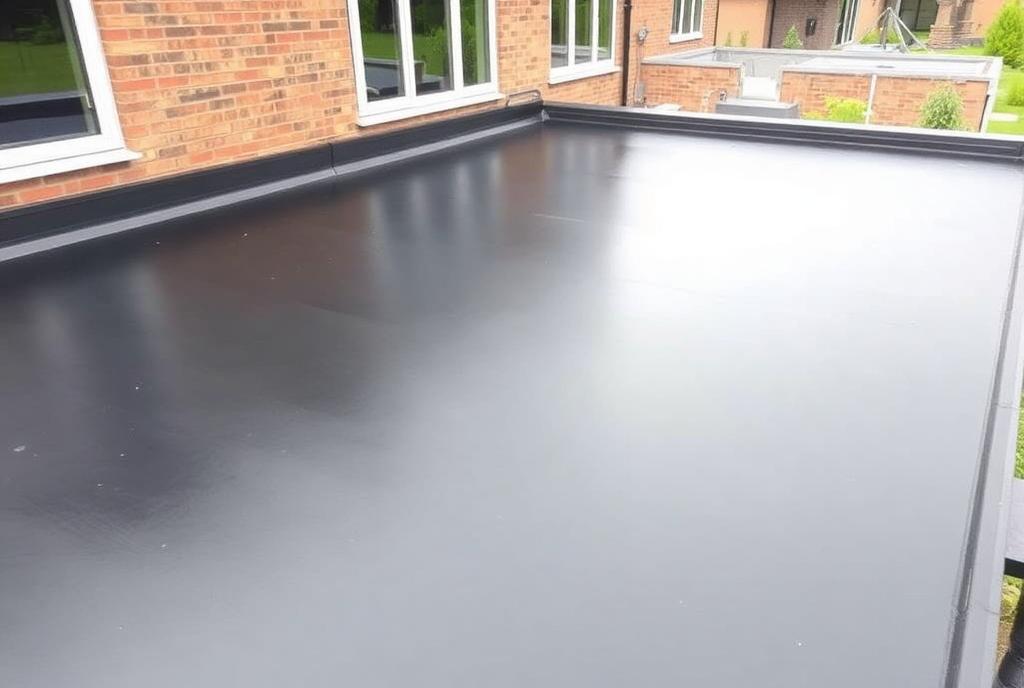 Newly installed smooth flat roof on a rear house extension