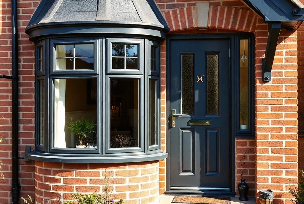 New anthracite grey windows and composite front door on a brick home